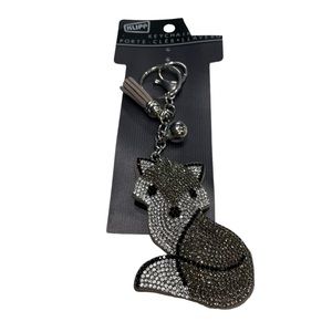 New Silver Fox Keychain Faux Suede Leather Rhinestone Fringe by Klipp